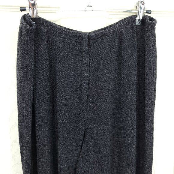 Eileen Fisher Petite Linen-Blend Textured Straight Leg Pants PM Black/Gray - Picture 4 of 16